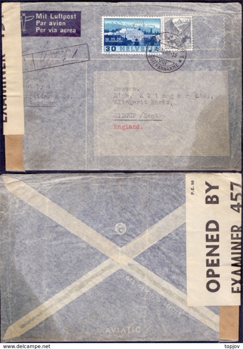 SCHWEIZ - AIRMAIL  PERFINS  " R. J. C. "  Stamp  ILO  + CENZUR To England - 1940 - Perforés