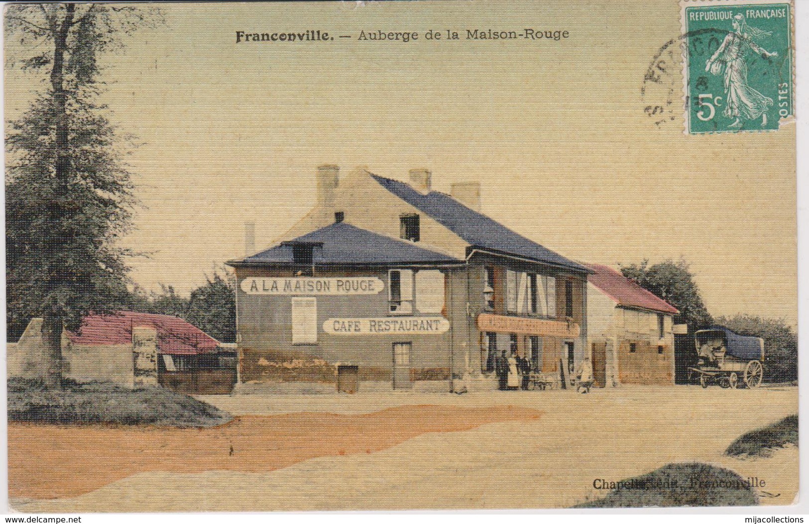 Cpa Colorisée Toilée B39 FRANCONVILLE AUBERGE DE LA MAISON ROUGE Animée-attelage Belle Carte - Franconville