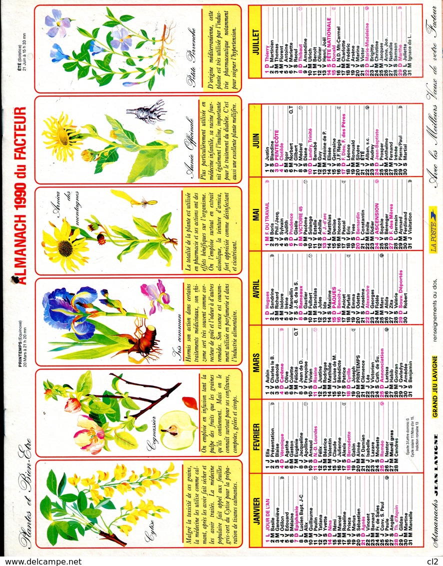 # - Almanach 1990 Du Facteur - Editeur Jean Lavigne - Intérieur Gironde - Grand Format : 1981-90