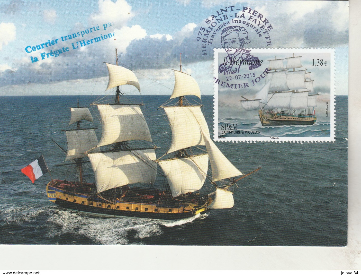 St Pierre Et Miquelon Carte Maximum FDC 22/7/2015 Frégate Hermione La Fayette - Bateaux Voiliers - Cartes-maximum