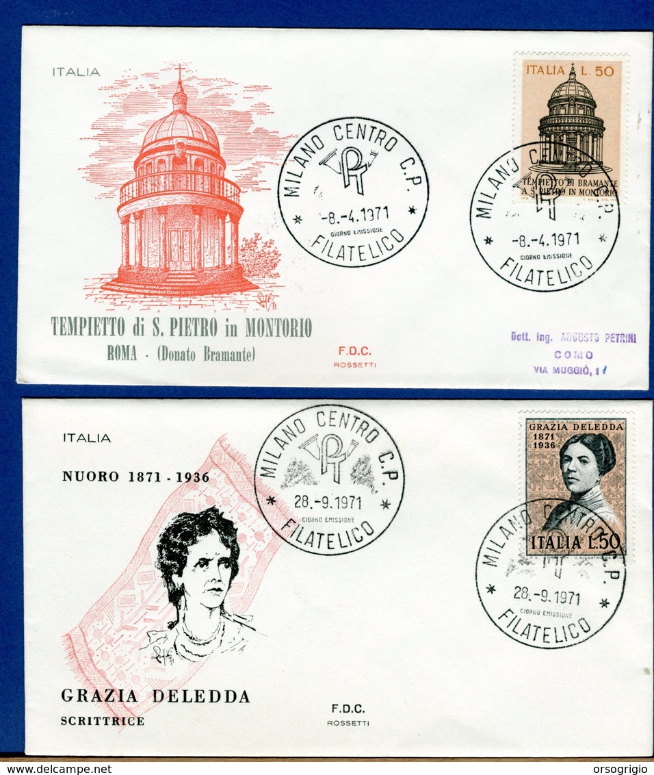 ITALIA - FDC 1971 - GRAZIE DELEDDA - TEMPIETTO BRAMANTE - FDC