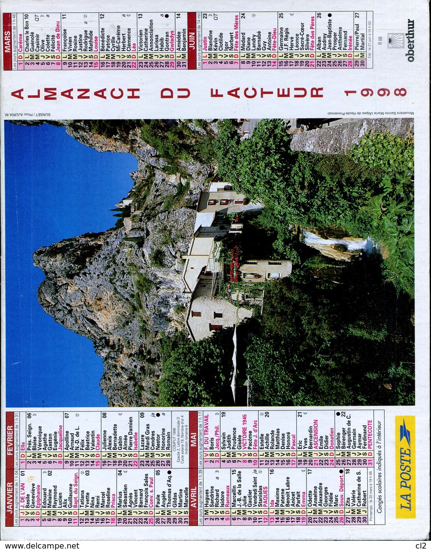 # - Almanach Du Facteur 1998 - Editeur Oberthur - Intérieur Gironde - Big : 1991-00