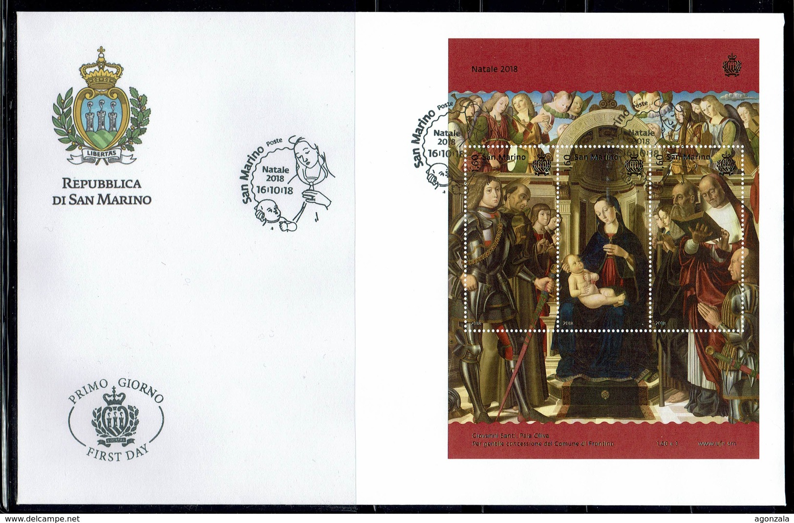 FDC SAN MARINO NATALE NOEL, GIOVANNI SANTI Peintre 2018 FACIAL 4,80€ - Religión