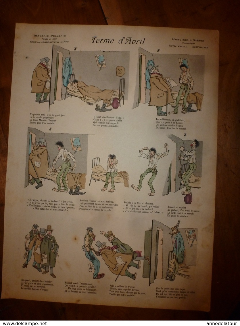 1891  Image Pellerin & Cie  "Aux Armes D'Epinal" N° 133 > TERME D'AVRIL -->Le Propriétaire Vautour (Histoires & Humour ) - Verzamelingen