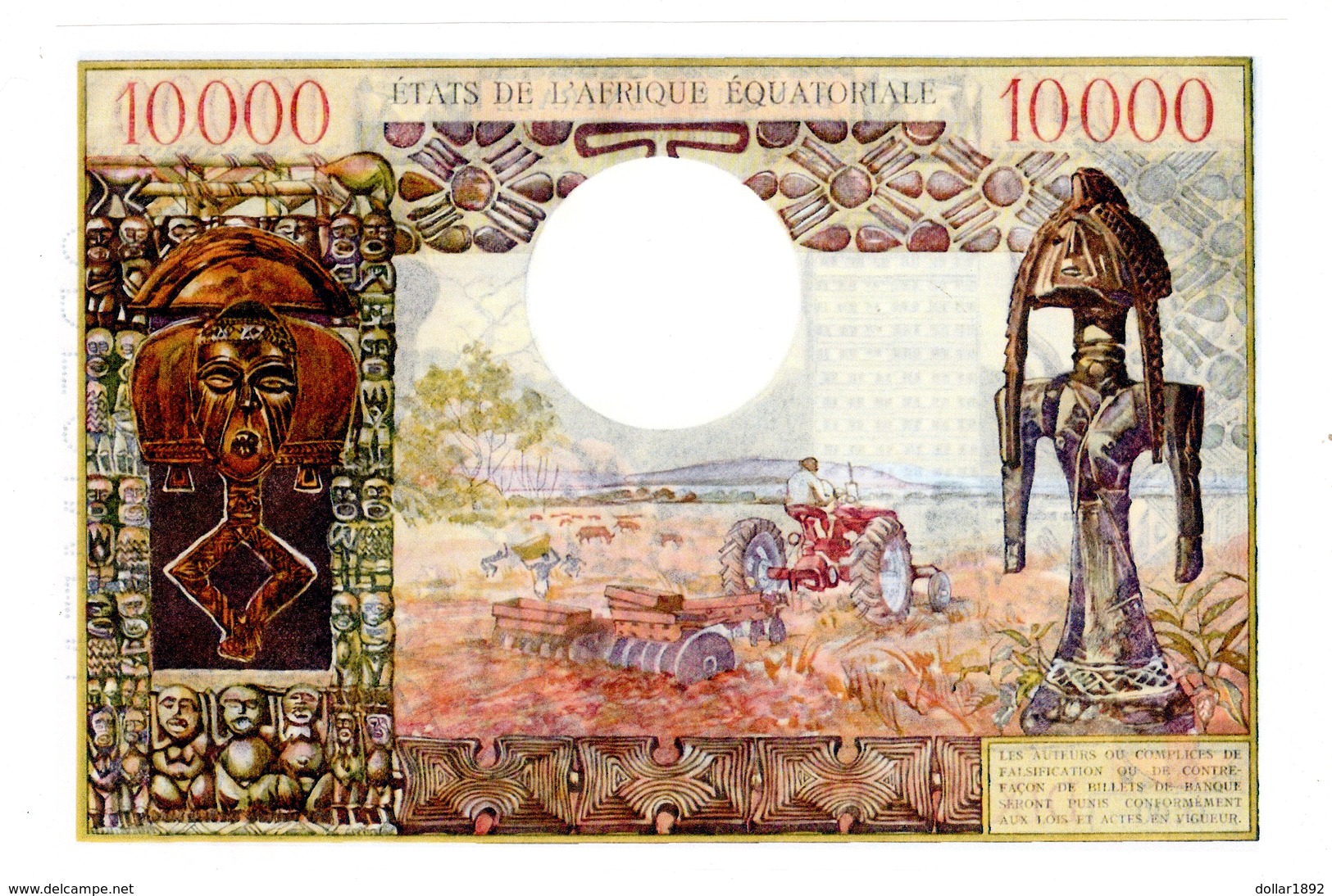 AFRIQUE BANQUE CENTRALE BOKASSA Billet 10000 FRANCS SPECIMEN RARE TRES BON FACSIMILé REPRODUCTION - Centrafricaine (République)