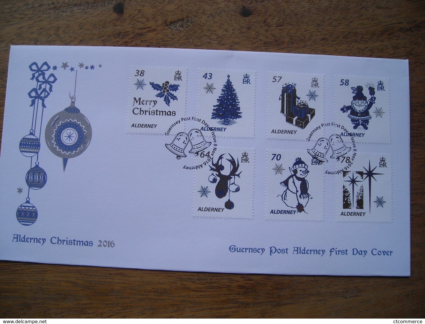 2016 FDC Alderney Merry Christmas Yule Joyeux Noël Houx, Bonhomme De Neige, Sapin Père Noël - Alderney