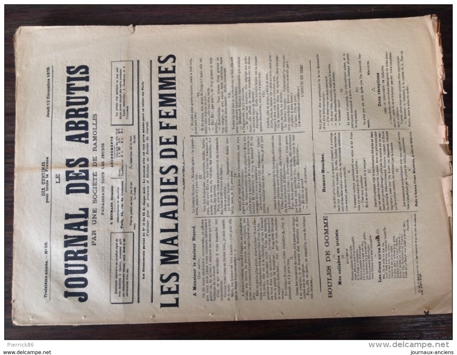 1878 JOURNAL DES ABRUTIS Par Une Société De Ramollis / LA MALADIE DES FEMMES - Sammlungen