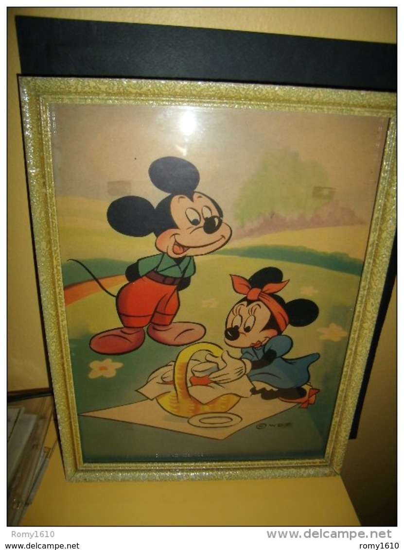 Mickey Et Minnie En Pique-nique.Dessin Original De Walt Disney, Encadré Et Sous Verre Signé WDP(Walt Disney Production) - Andere & Zonder Classificatie