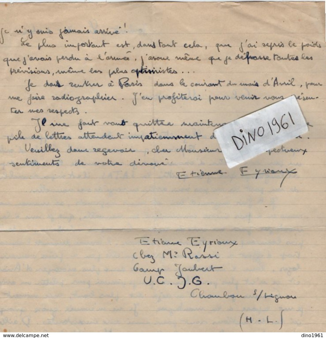 VP13.375 - MILITARIA -  Lettre De Mr Etienne EYRIOUX Au Camp Joubert à LE CHAMBON SUR LIGNON - Documentos