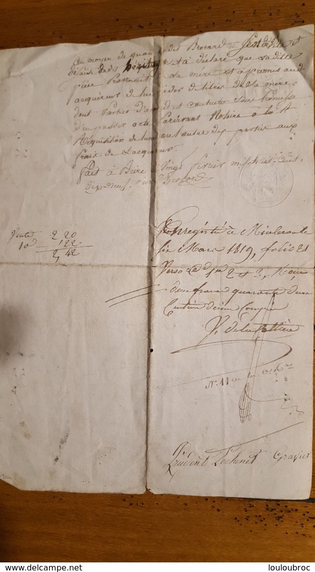 ACTE DE 03/1819 ACTE ACHAT FAMILLE LECHENET BEIRE LE CHATEL - Documents Historiques