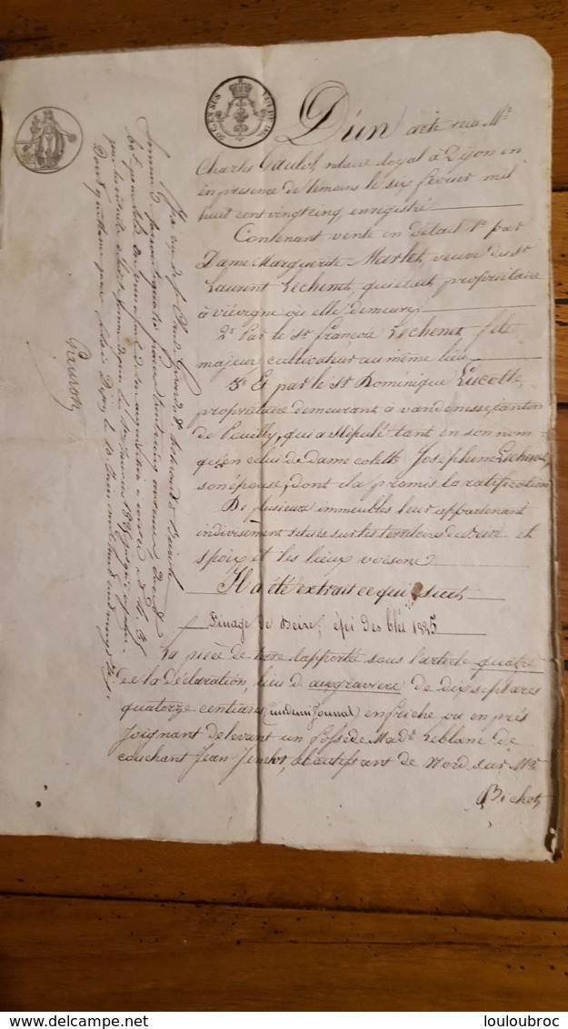 ACTE DE 02/1825 ACTE NOTAIRE ROYAL FAMILLE LECHENET A BEIRE LE CHATEL - Historische Dokumente