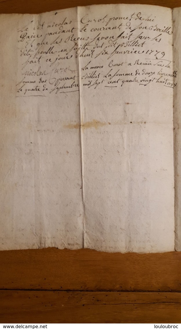 ACTE DE  09/1788 RECONNAISSANCE DE DETTES FAMILLE CUROT - Historische Documenten