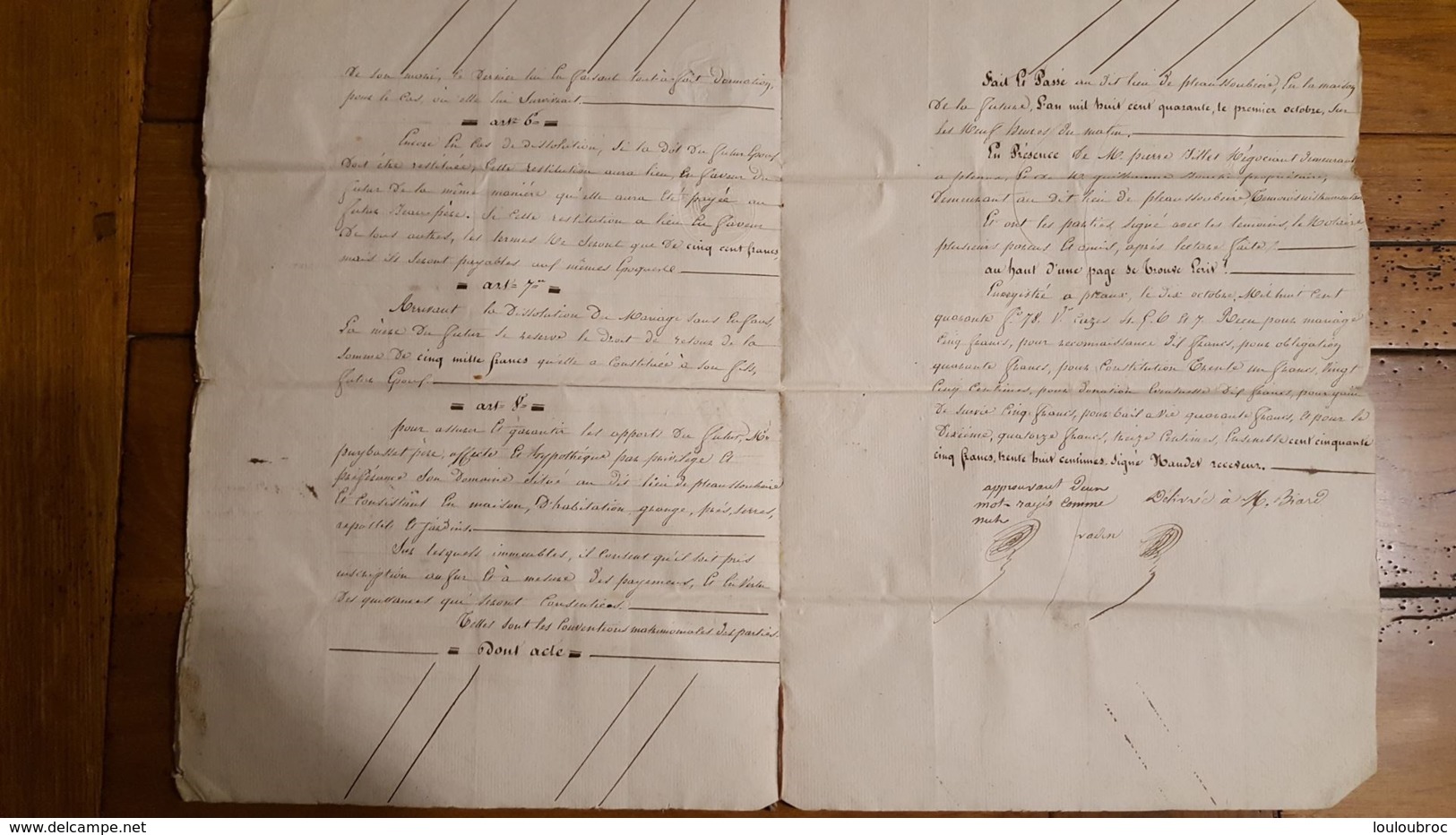 ACTE DE 10/1840 MARIAGE A PLEAUX DANS LE CANTAL  MR BIARD ET MLLE PUYBASSES - Documents Historiques