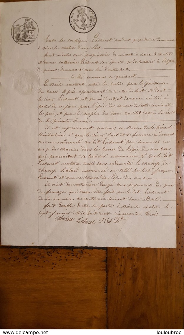 ACTE DE   01/1853  RESILIATION DE BAIL COMMUNE DE BEIRE LE CHATEL - Documentos Históricos