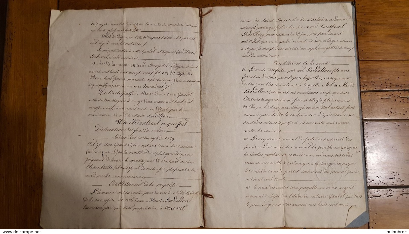 ACTE DE   04/1829  NOTAIRES ROYAUX A DIJON  CONCERNANT DES BIENS  LECHENET A BEIRE LE CHATEL - Historische Dokumente
