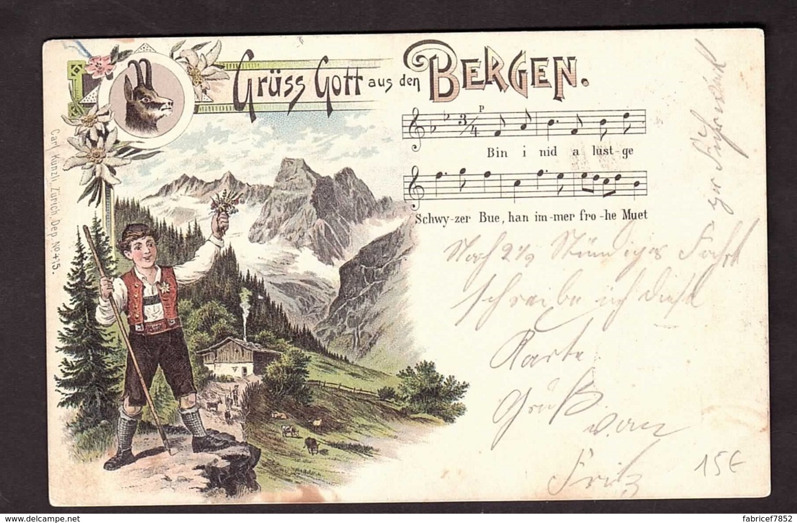 GRUSS AUS BERGEN Très Belle Carte Litho De Carl KUNZLI Avec Timbre Suisse Et Cachet De 1900 De VITZNAU - Pöchlarn