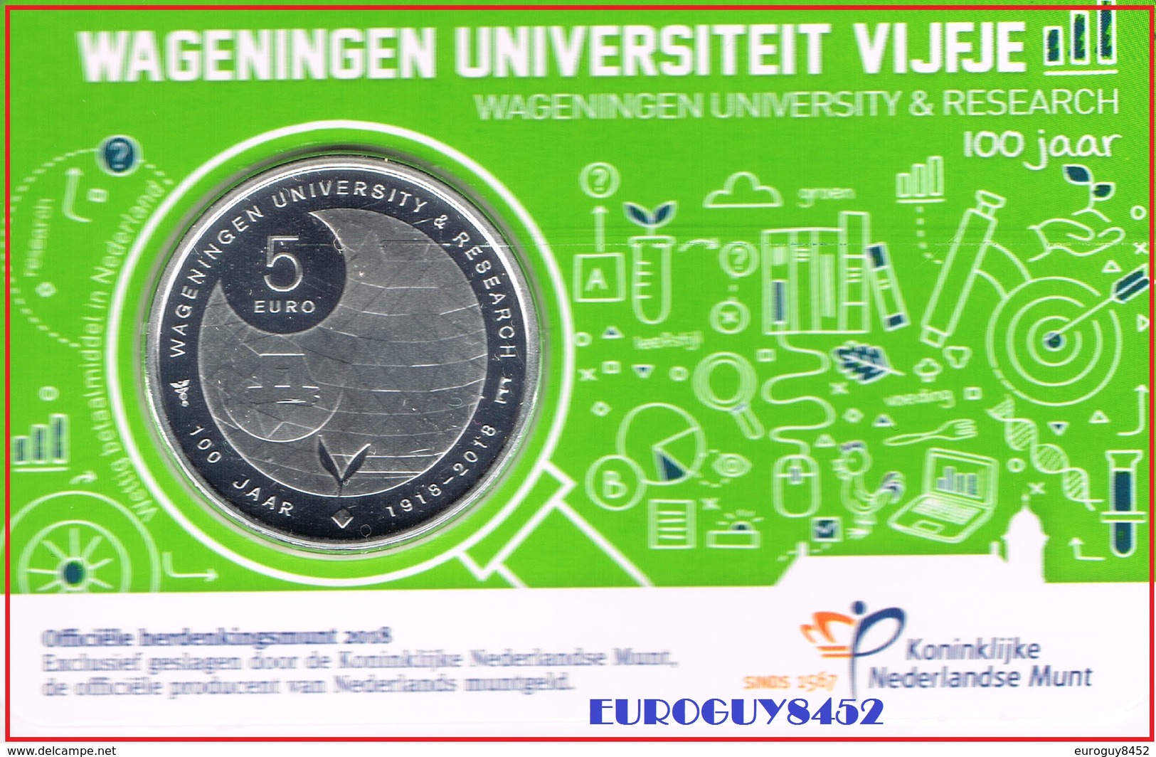 NEDERLAND - COINCARD 5 € 2018 UNC - 100 JAAR UNIVERSITEIT WAGENINGEN - Pays-Bas