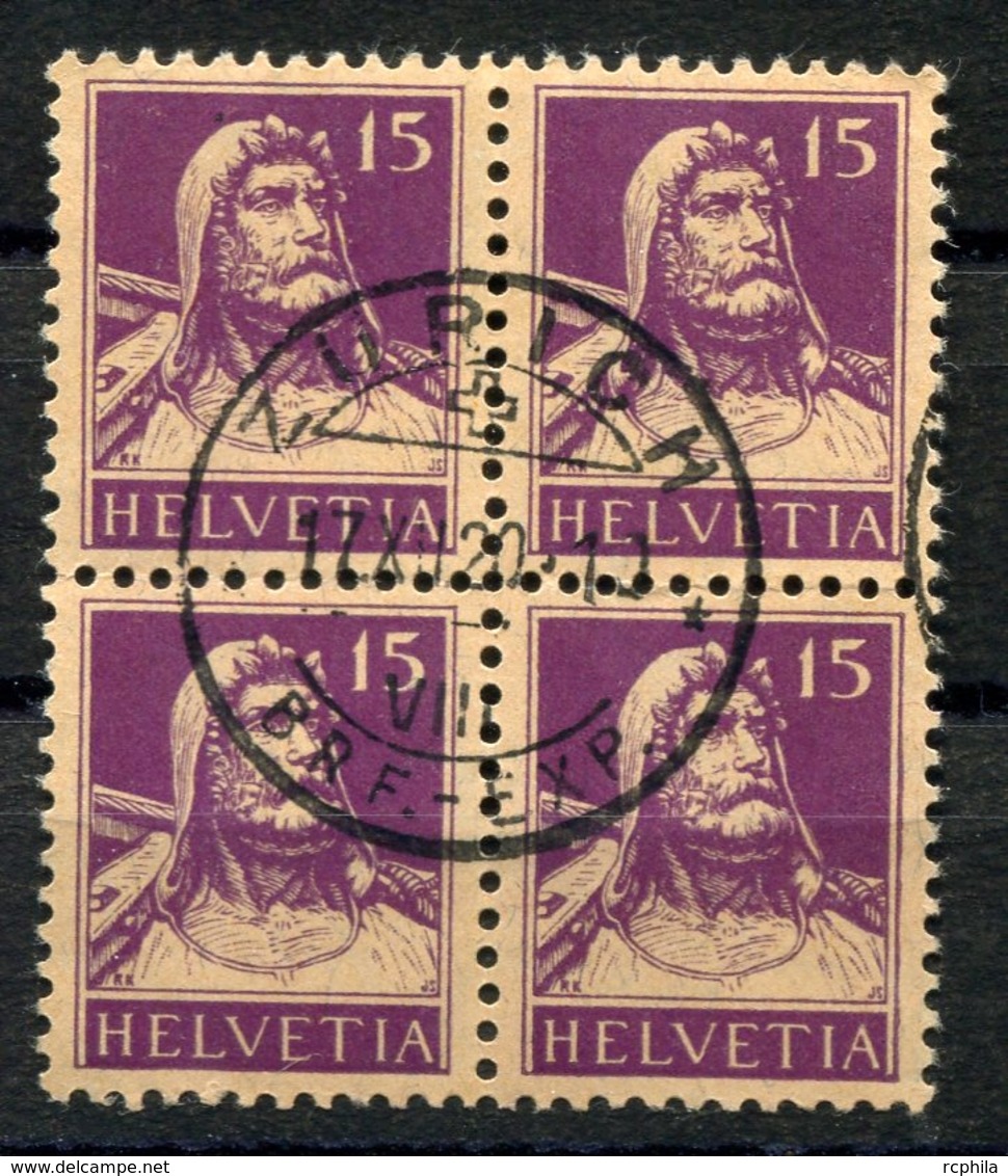 RC 10397 SUISSE YT N° 141 15c GUILLAUME TELL BLOC DE 4 OBLITÉRÉ DE ZURICH EN 1920 TB - Usati