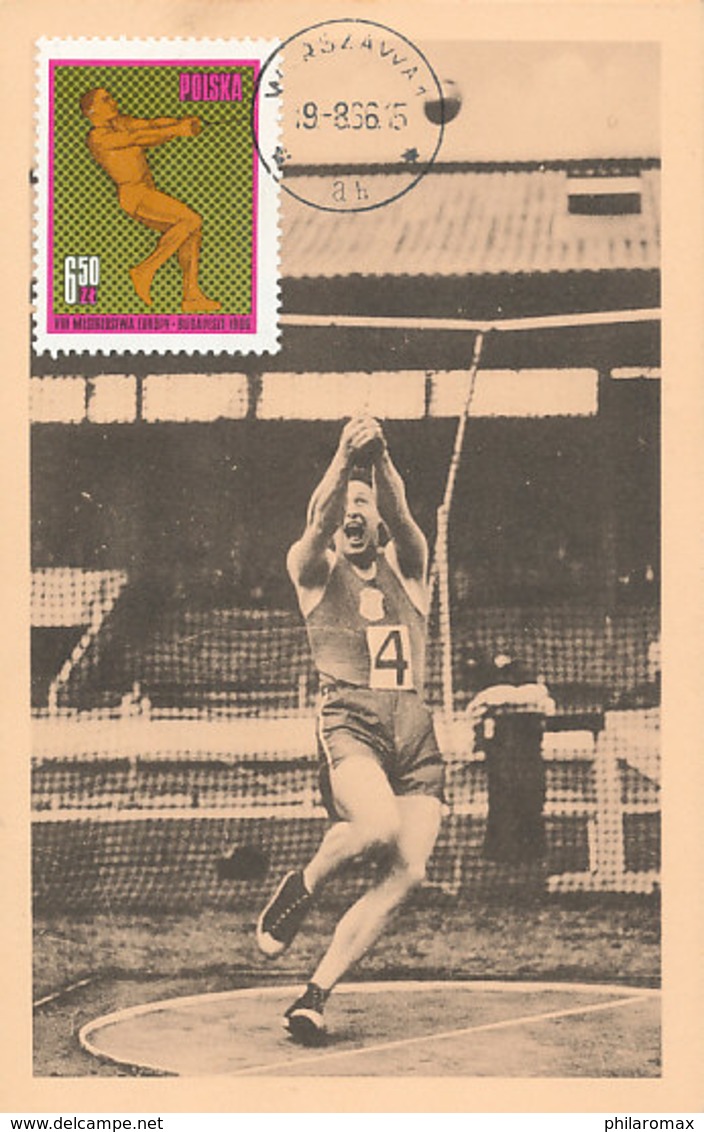 D35666 CARTE MAXIMUM CARD 1966 POLAND - ATHLETICS HAMMER THROW CP ORIGINAL - Athletics