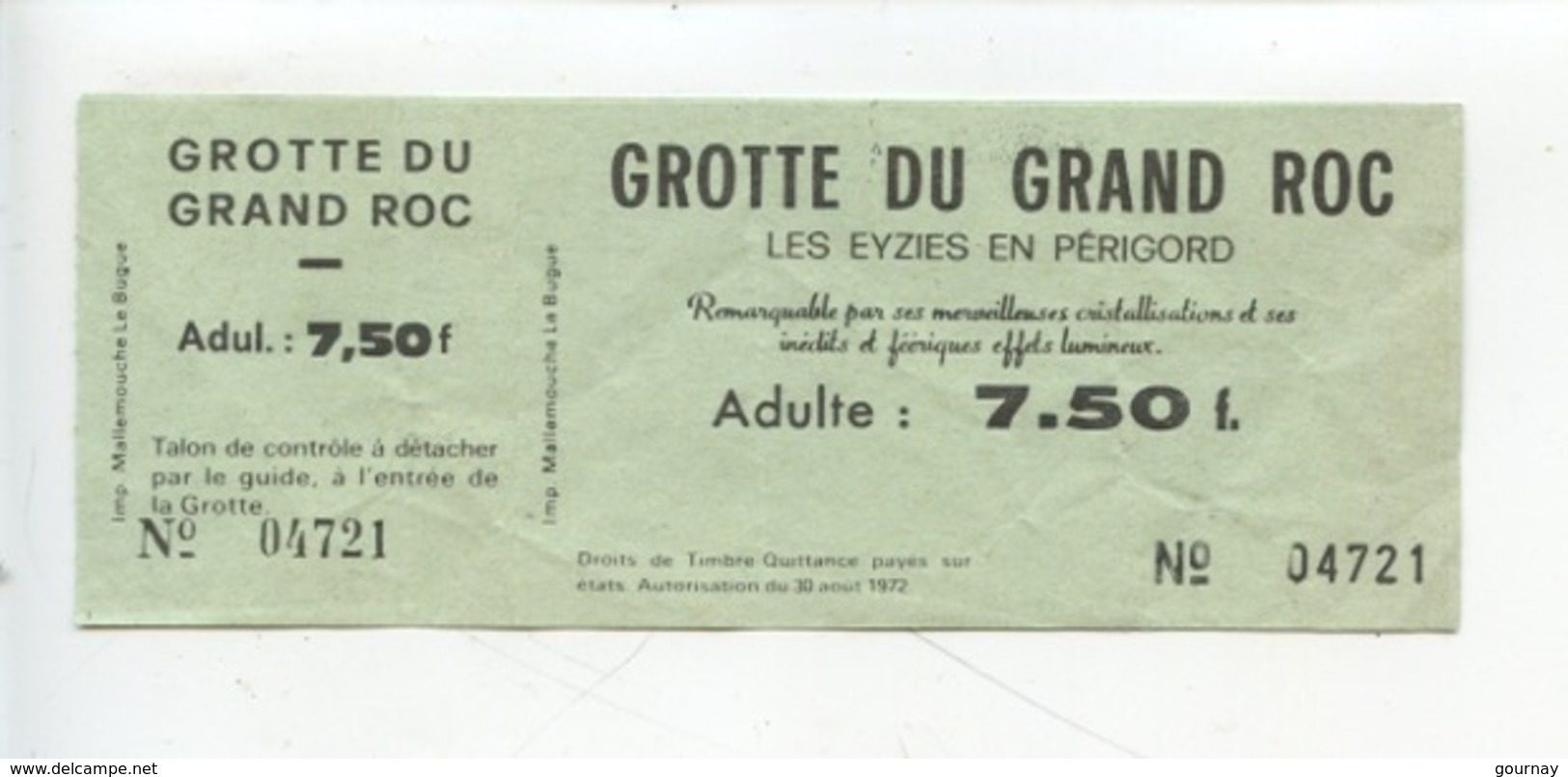 Ticket : Les Eyzies En Périgord : Grotte Du Grand Roc (cristalllisatios..) - Tickets D'entrée