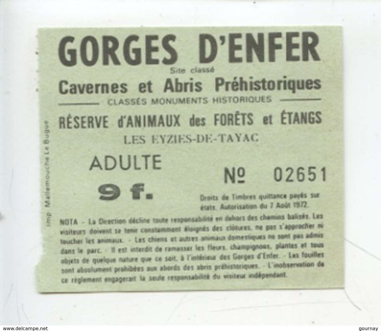 Ticket : Les Eyzies DeTayac - Gorges D'Enfer Cavernes Abris Préhistoriques - Tickets D'entrée