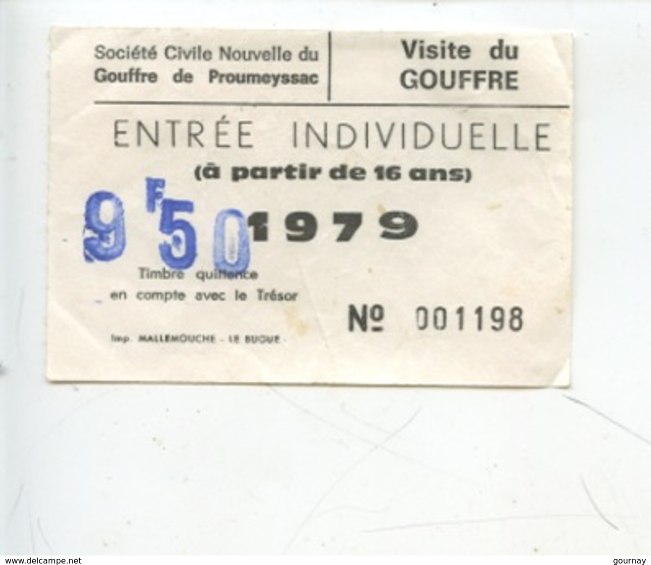 Ticket : Gouffre De Proumeyssac Visite Du Gouffre (1979 Dordogne) - Eintrittskarten