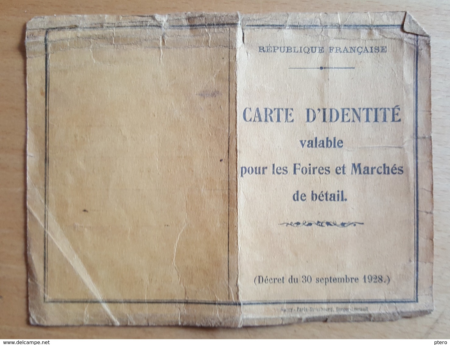 Carte D'identité Marchand De Bétail 1928 Timbre Fiscal 12 Francs - Non Classés