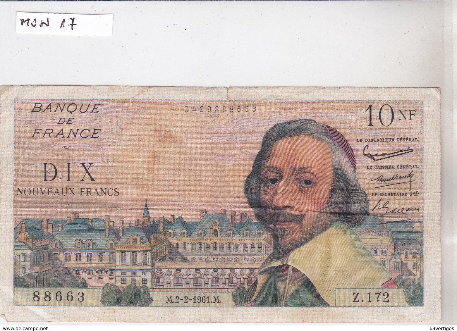 10 NF, N°88663, M 2-2-1961.M, Z 172 - 10 NF 1959-1963 ''Richelieu''