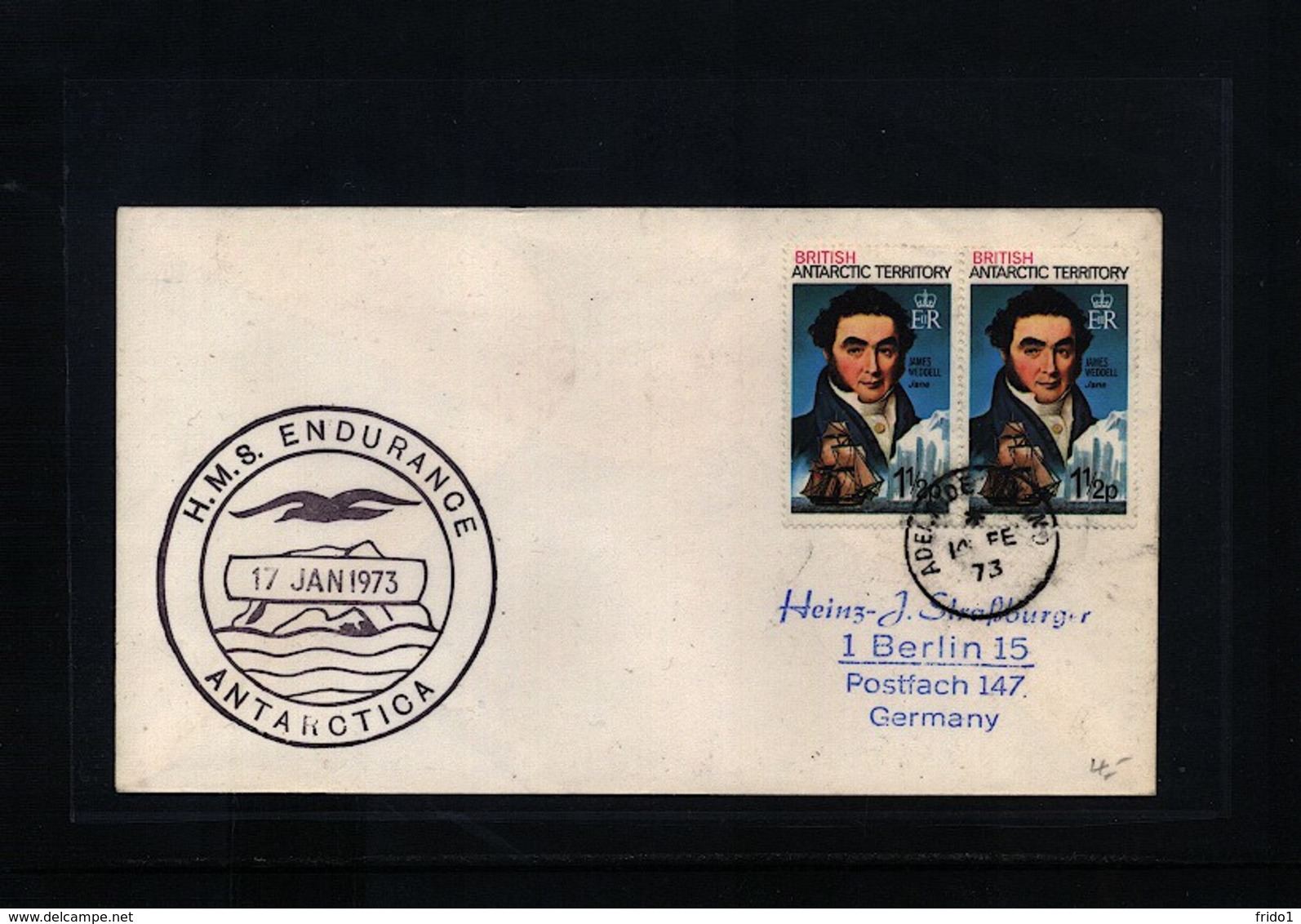 British Antarctic Territory 1973 Adelaide Island  H.M.S Endurance Ship Interesting Cover - Briefe U. Dokumente