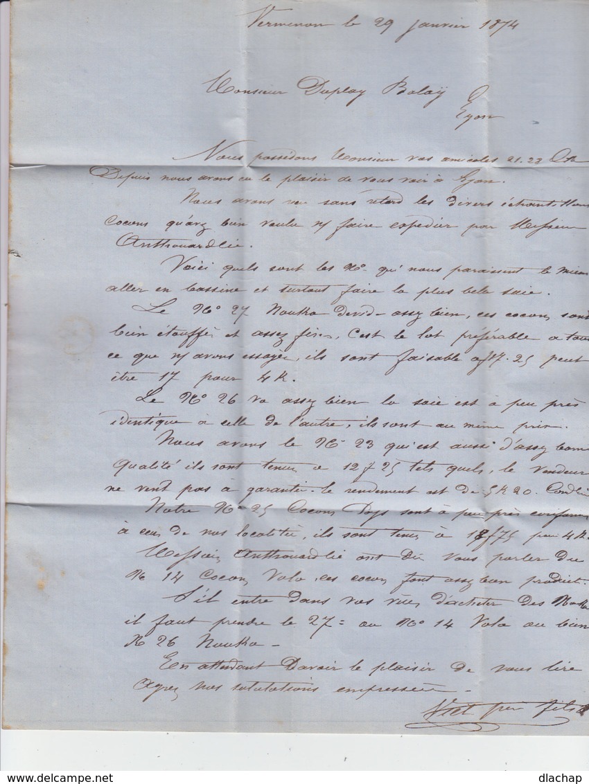 Sur Lettre AC Type Céres 25 C. Bleu Type II Oblitération Losange. CAD Montélimar 1874 Et Cachet OR. (882) - 1849-1876: Période Classique