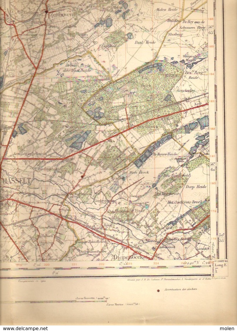 HASSELT Meting 1868-1908 STAFKAART 25 HOUTHALEN-HELCHTEREN DIEST LUMMEN HEUSDEN-ZOLDER TESSENDERLO BERINGEN HALEN S437