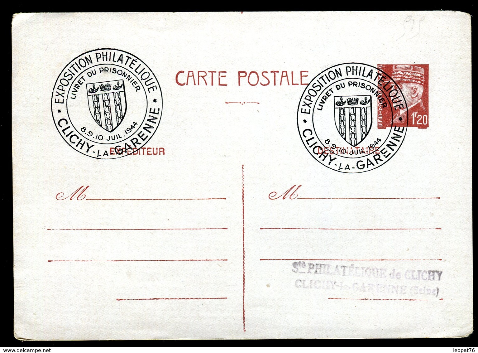 Oblitération Temporaire De Clichy La Garenne Sur Entier Postal En 1944 - N124 - 1921-1960: Période Moderne
