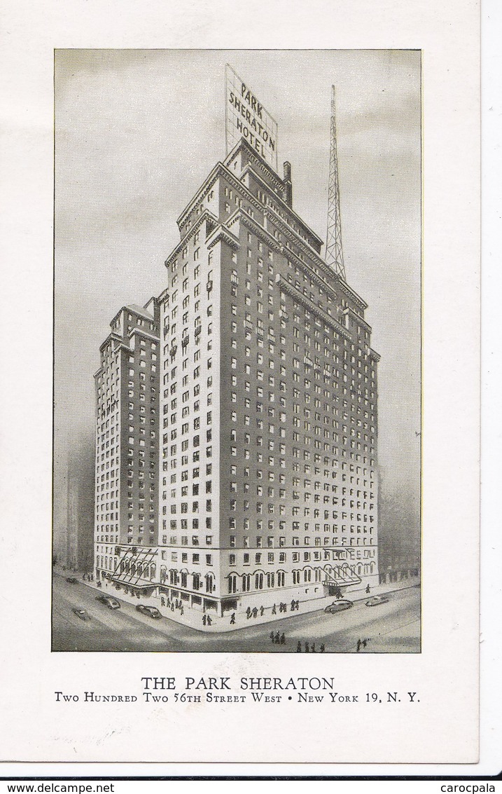 Carte 1920 THE PARK SHERATON HOTEL A NEW YORK - Cafés, Hôtels & Restaurants