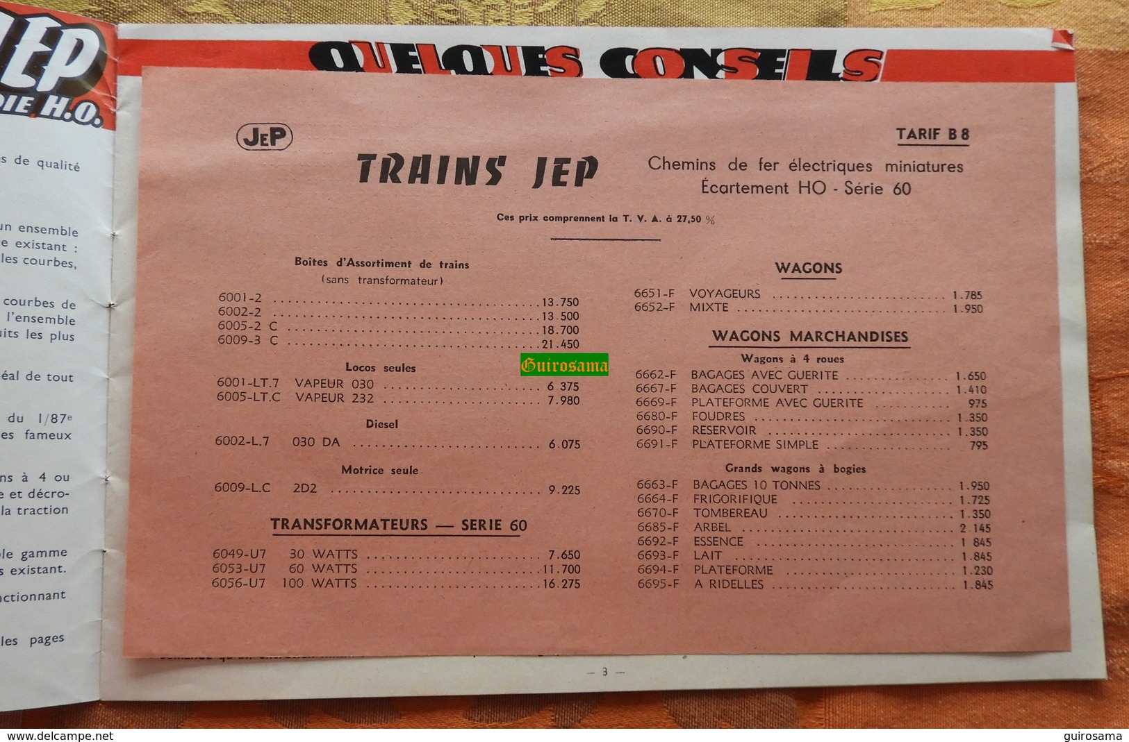 Catalogue JEP Bleu Voie HO Série 60, Dess Georges AROU, Avec Prix (tarif B8) : Trains JEP - 1957 - Autres & Non Classés