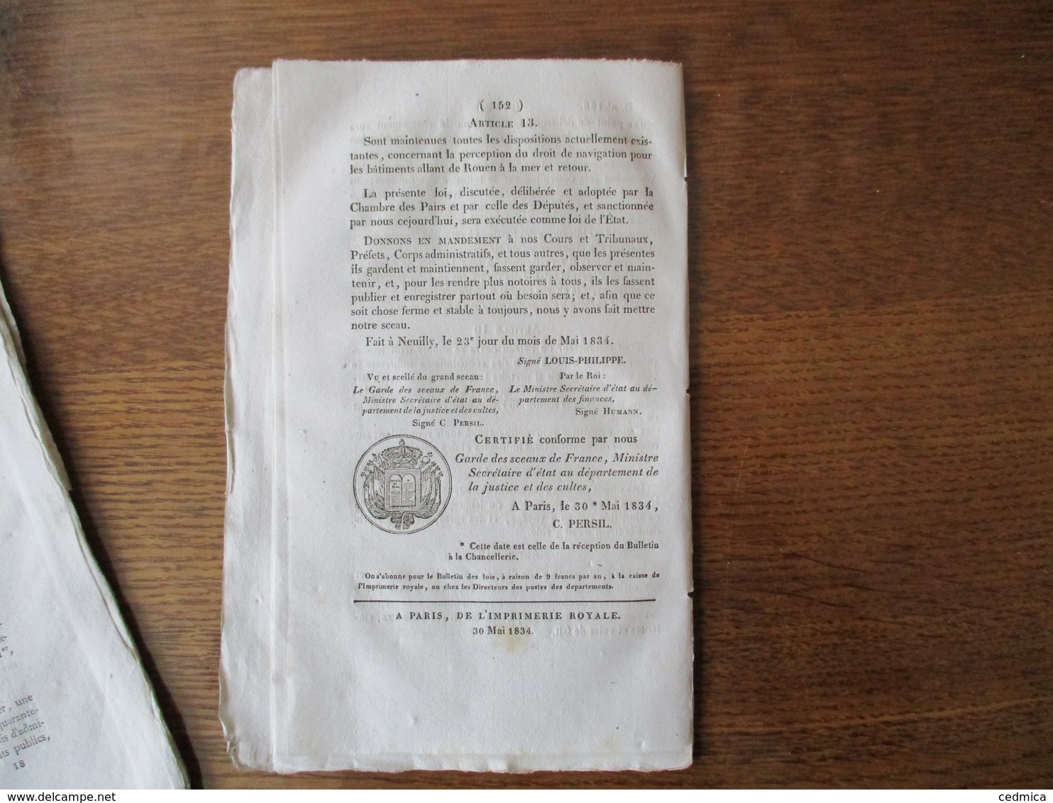 BULLETIN DES LOIS N°126 30 MAI 1834 DEPENSES DE L'EXERCICE 1835 ,DROIT DE NAVIGATION DE LA BASSE SEINE ....24 PAGES - Decrees & Laws