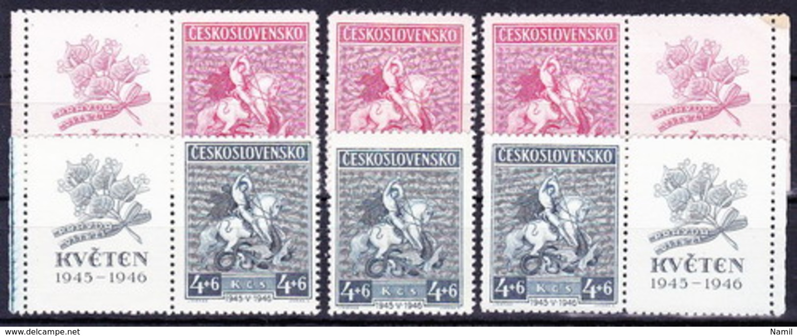 ** Tchécoslovaquie 1946 Mi 490-1+ Zf (Yv 427-8+ Vignettes), (MNH) - Ungebraucht