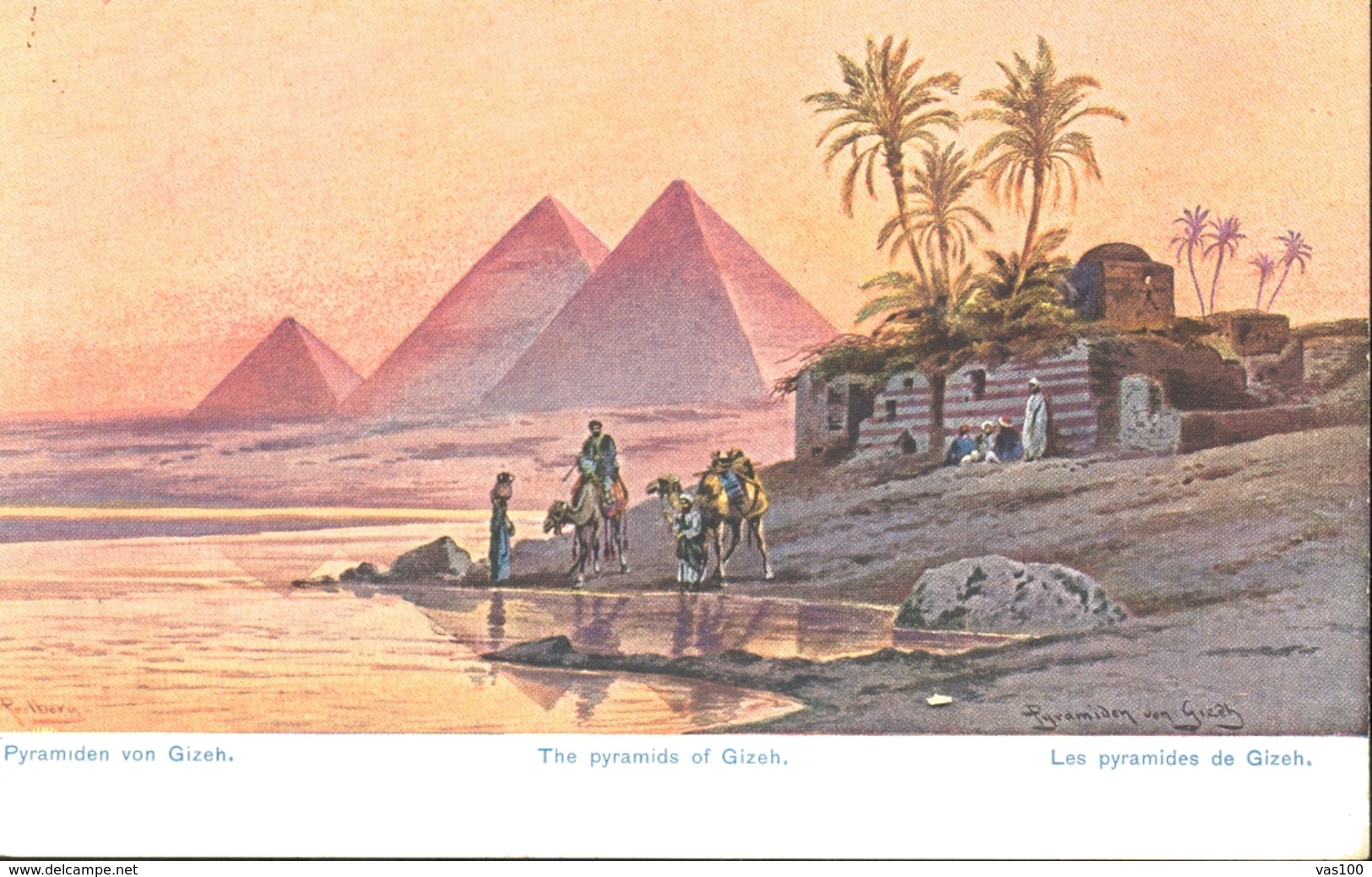 CPA SIGNED ILLUSTRATION, F. PERLBERG- THE PYRAMIDS OF GIZEH - Perlberg, F.