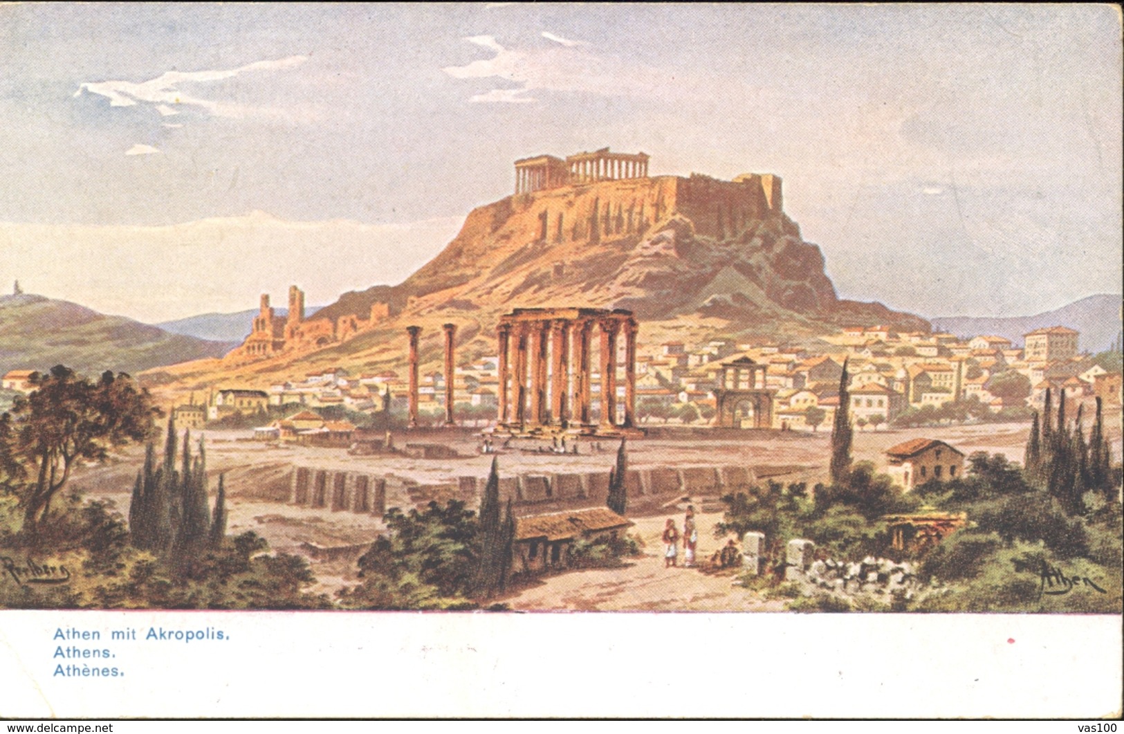 CPA SIGNED ILLUSTRATION, F. PERLBERG- ATHENS WITH THE ACROPOLIS - Perlberg, F.