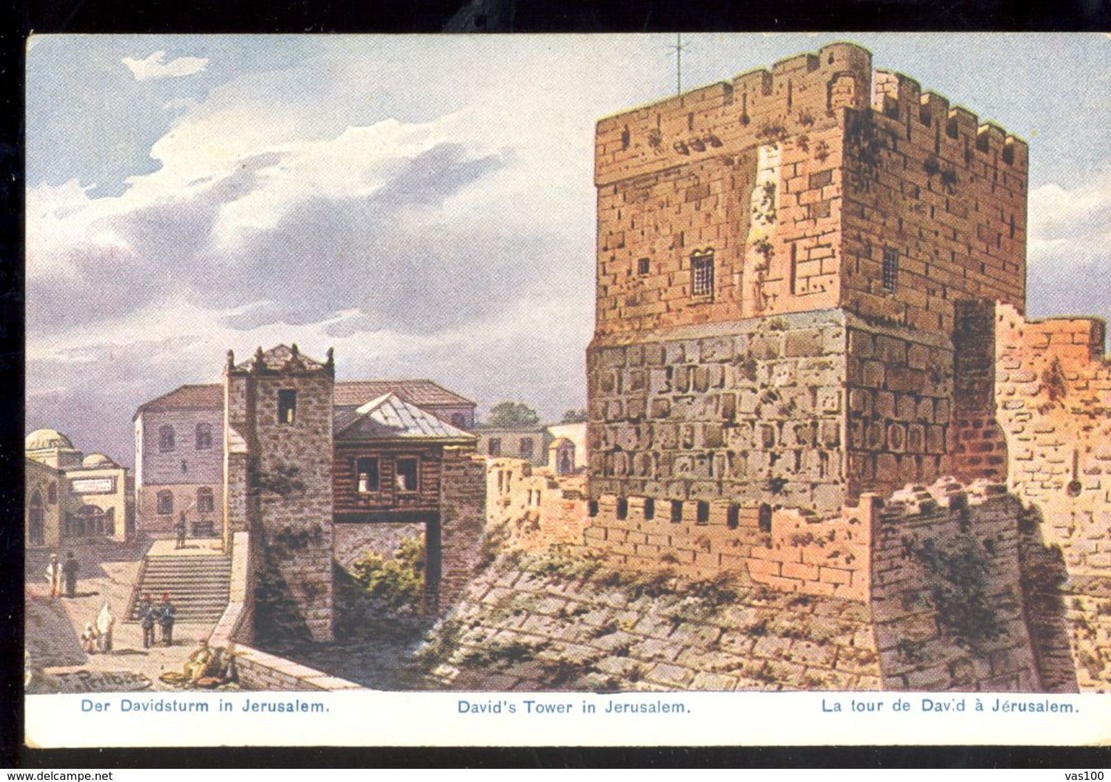 CPA SIGNED ILLUSTRATION, F. PERLBERG- DAVID'S TOWER IN JERUSALEM - Perlberg, F.