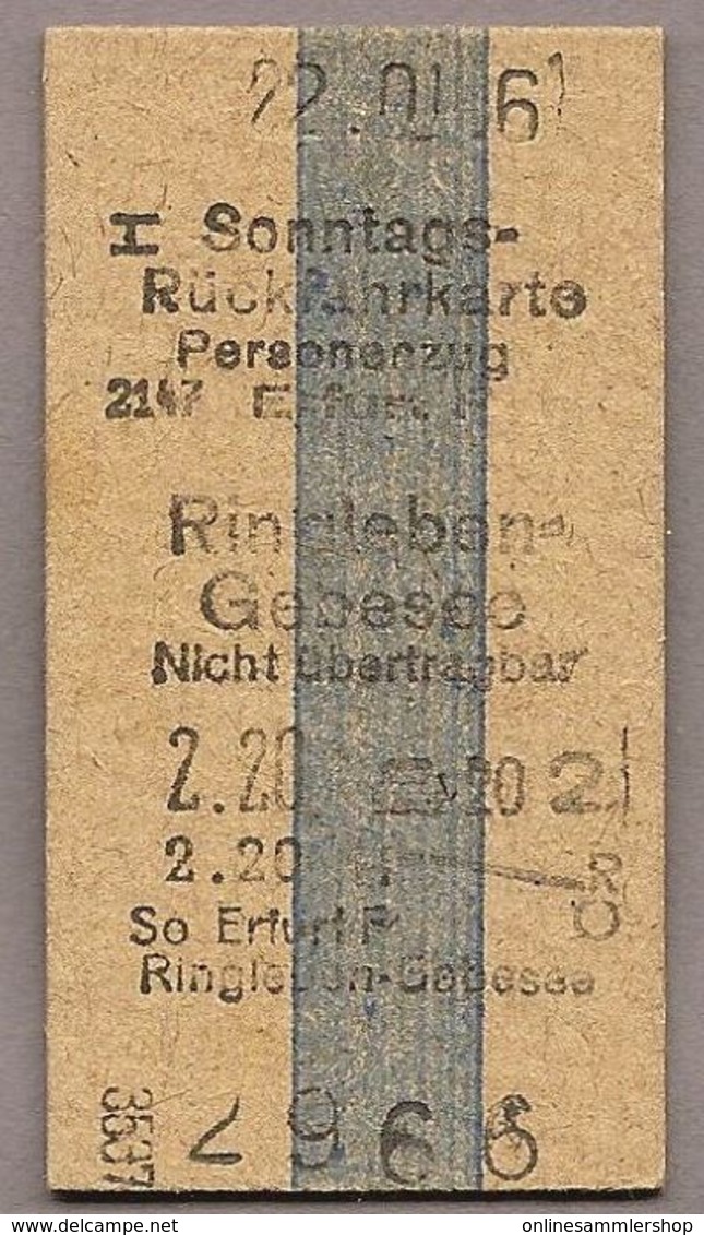 BRD - Pappfahrkarte (DR) - Erfurt - Ringleben Gebesee Von 1961 - Europa
