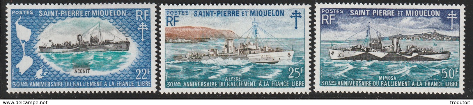 ST PIERRE  Et MIQUELON -  N°414/6 ** (1971) Navires De Guerre - Unused Stamps