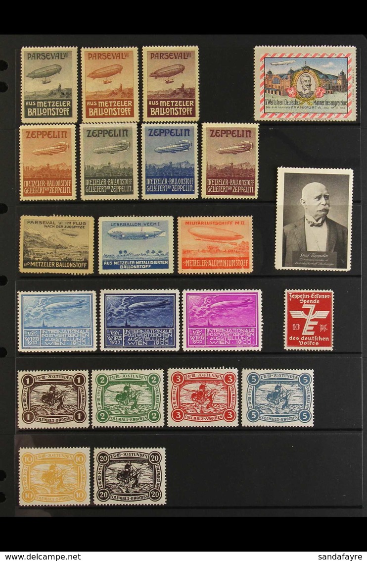 AIRSHIPS 1909-1935 Interesting Collection Of All Different Mint Labels & Poster Stamps On Stock Pages, Includes 1909 Met - Unclassified