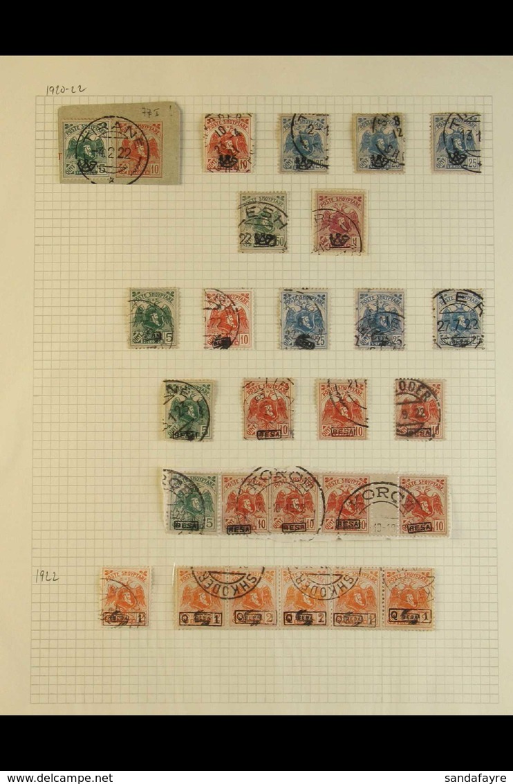 1920-1922 OVERPRINTS. FINE USED COLLECTION On A Single Album Page, Includes 1920-22 Posthorn Opts Set (ex 2q) Incl 25q ( - Albania