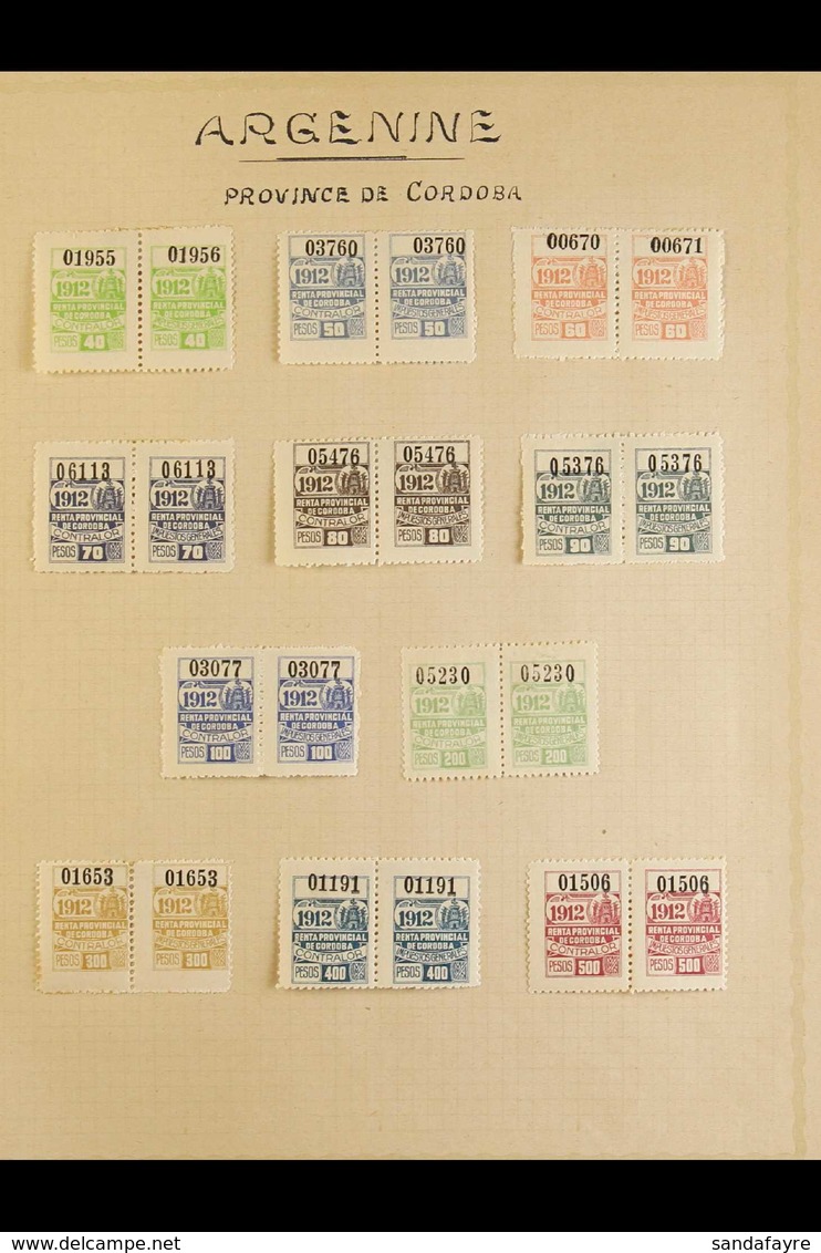 REVENUE STAMPS PROVINCE OF CORDOBA 1901-1913 Powerful Mint Collection On Album Pages, All Different, Some Issues In Pair - Otros & Sin Clasificación