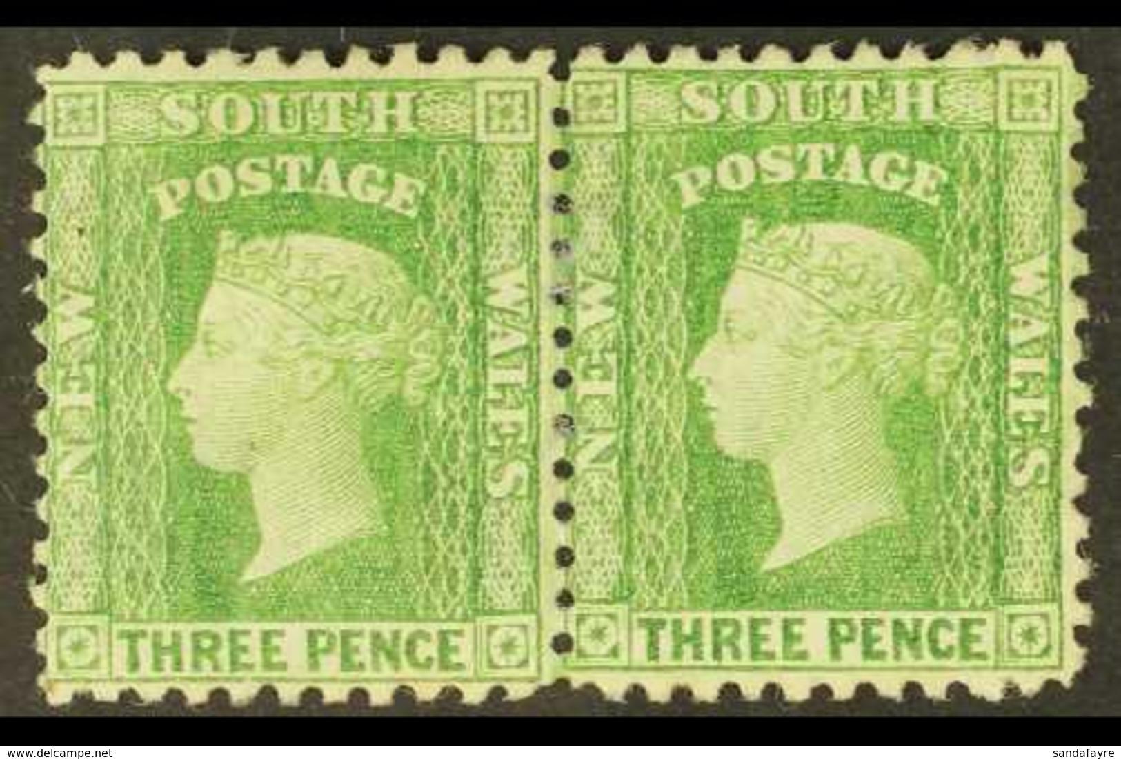NEW SOUTH WALES 1882-97 3d Emerald-green, P10x12, HORIZONTAL PAIR, SG 228c, Very Fine Mint. For More Images, Please Visi - Autres & Non Classés