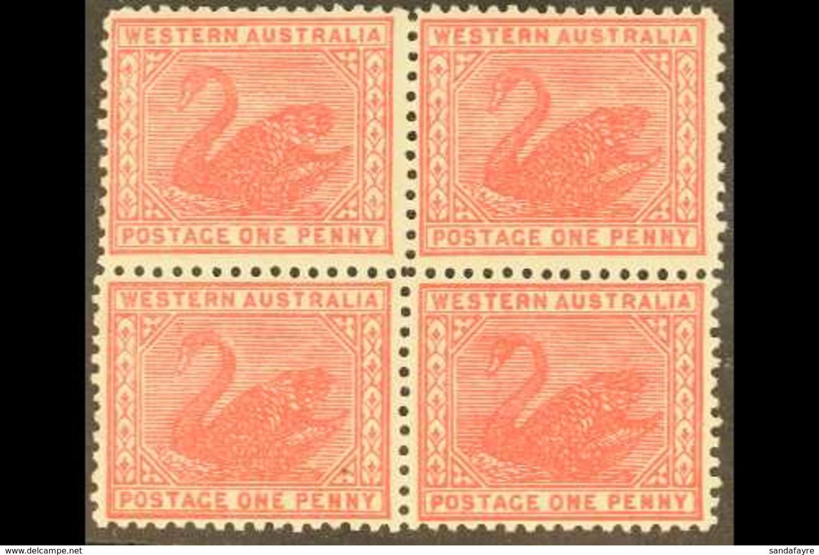 WESTERN AUSTRALIA 1905-12 1d Rose-pink, Wmk SG Type 34 Sideways, Perf.12½, BLOCK OF FOUR, SG 139, Some Light Adhesion To - Otros & Sin Clasificación