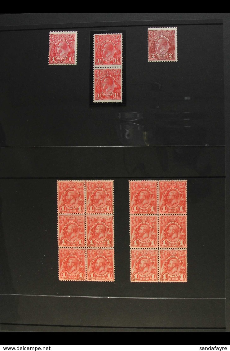 1913-20 KGV HEADS Small Group Of Never Hinged Mint Items, Includes The 1913 1d Pale Rose-red (SG17c) Two Blocks Of 6 (a  - Other & Unclassified