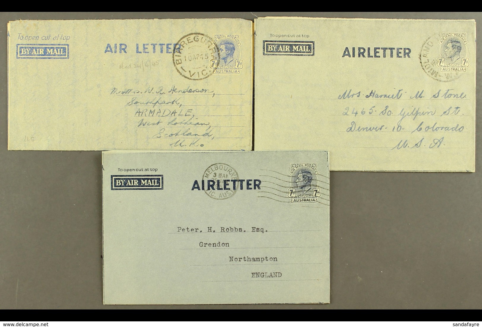 AEROGRAMMES 1944-1954 Used Selection Of All Different Postal Stationery Air Letter Sheets, Inc Scarce 1944 7d Addressed  - Sonstige & Ohne Zuordnung