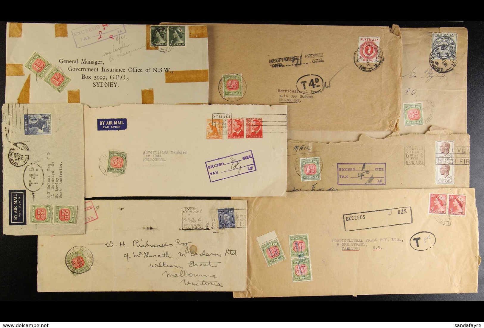 POSTAGE DUE STAMPS ON COVERS & CARDS COLLECTION 1930's-60's An Interesting Collection Of Commercial Covers, A Few Cards  - Autres & Non Classés