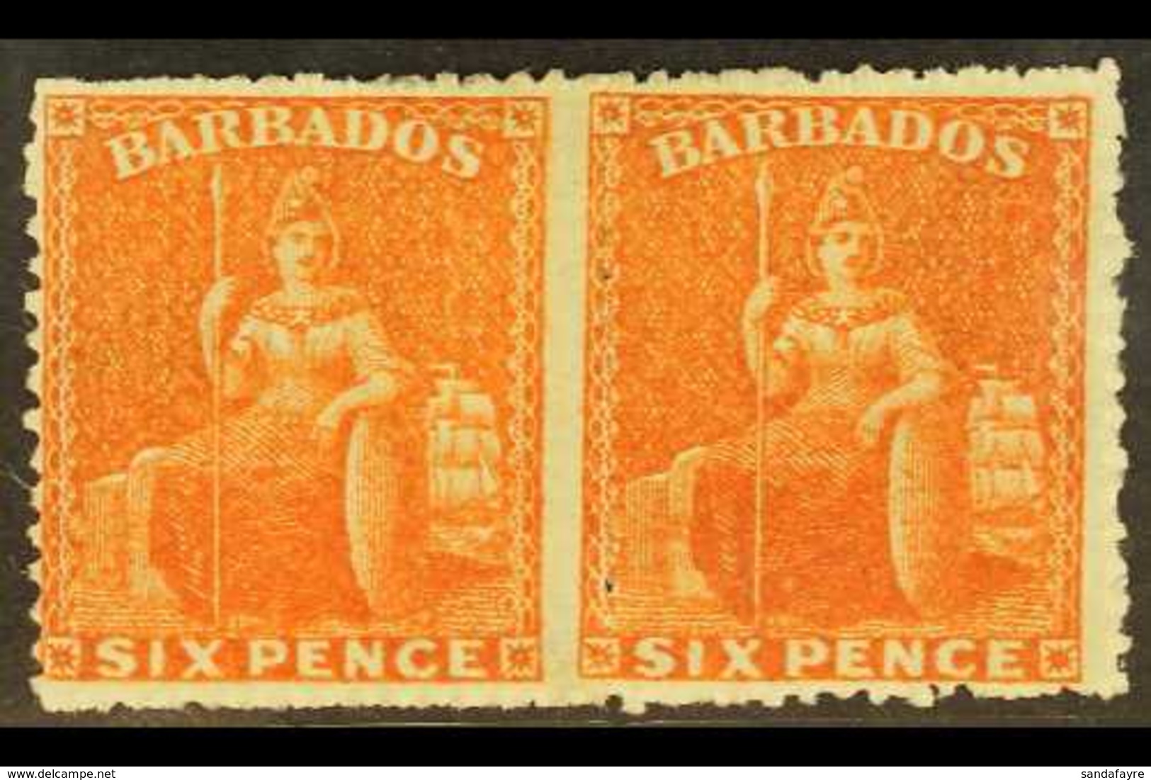 1861-70 6d Bright Orange-vermilion Britannia, SG 31, Fine Mint Horizontal Pair. For More Images, Please Visit Http://www - Barbados (...-1966)